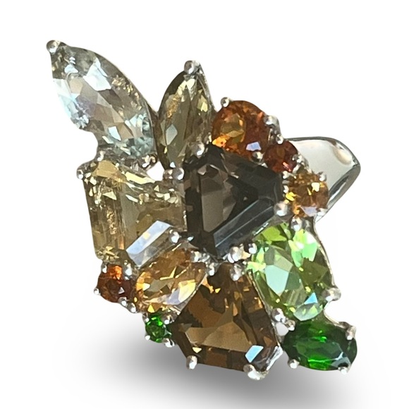 Sterling Silver Prasiolite Smoky Quartz, Citrine, Peridot, Tsavorite Ring Size 8 - Picture 2 of 11